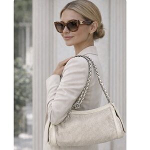 Chanel Perforated Caviar Leather Barrel Bag Cream Beige Chain Shoulder CC Logo